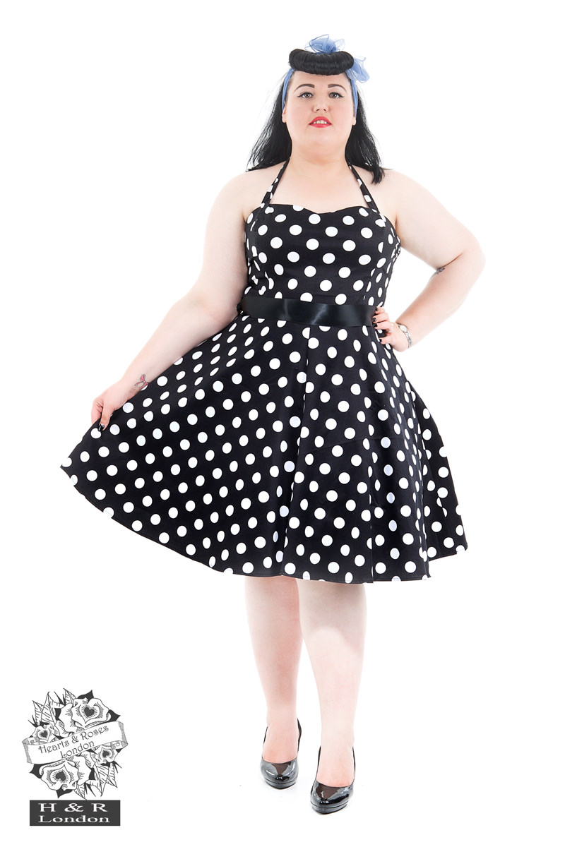 Black White Large Polka Dot Swing Dress
